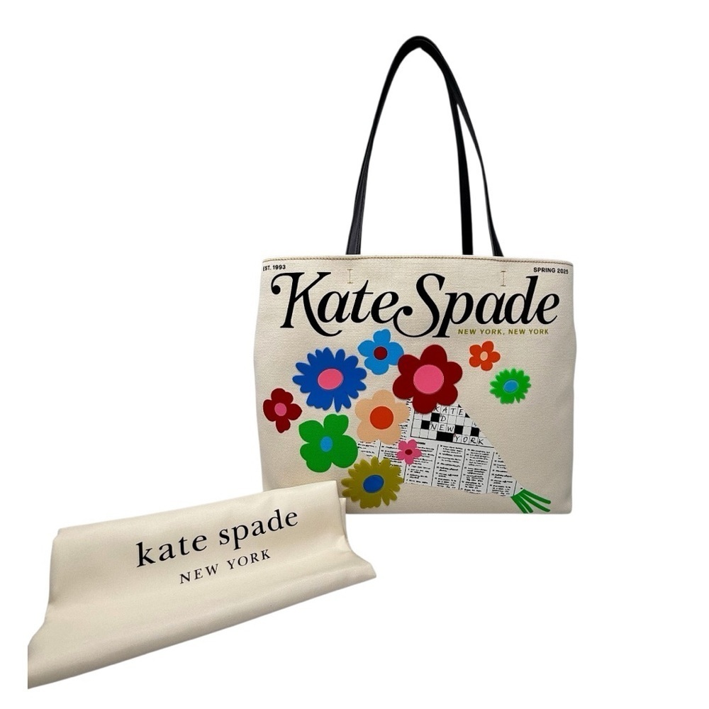Kate Spade New York Fresh Picks Printed Medium Tote Bag Canvas Floral Logo - Picture 10 of 16